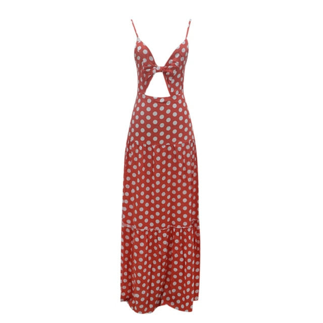 Holiday Summer Dots Print Sleeveless Beach Party Dress