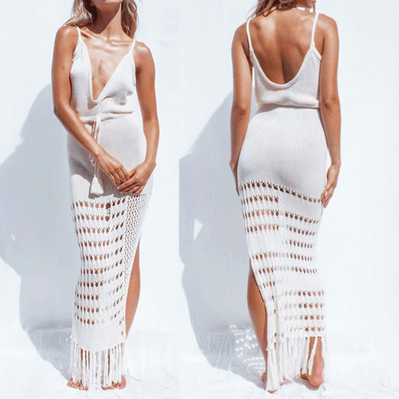 Crochet Long Backless Beach Dress