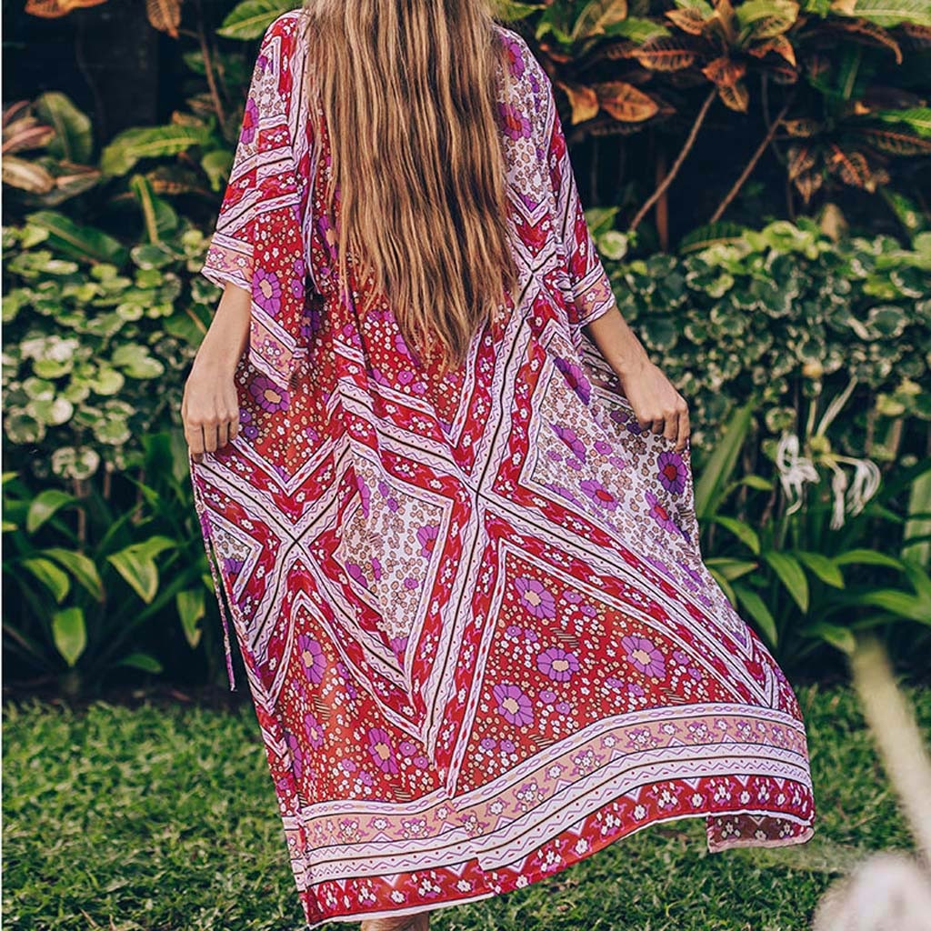 Floral Print Chiffon Beach Tunic Dress