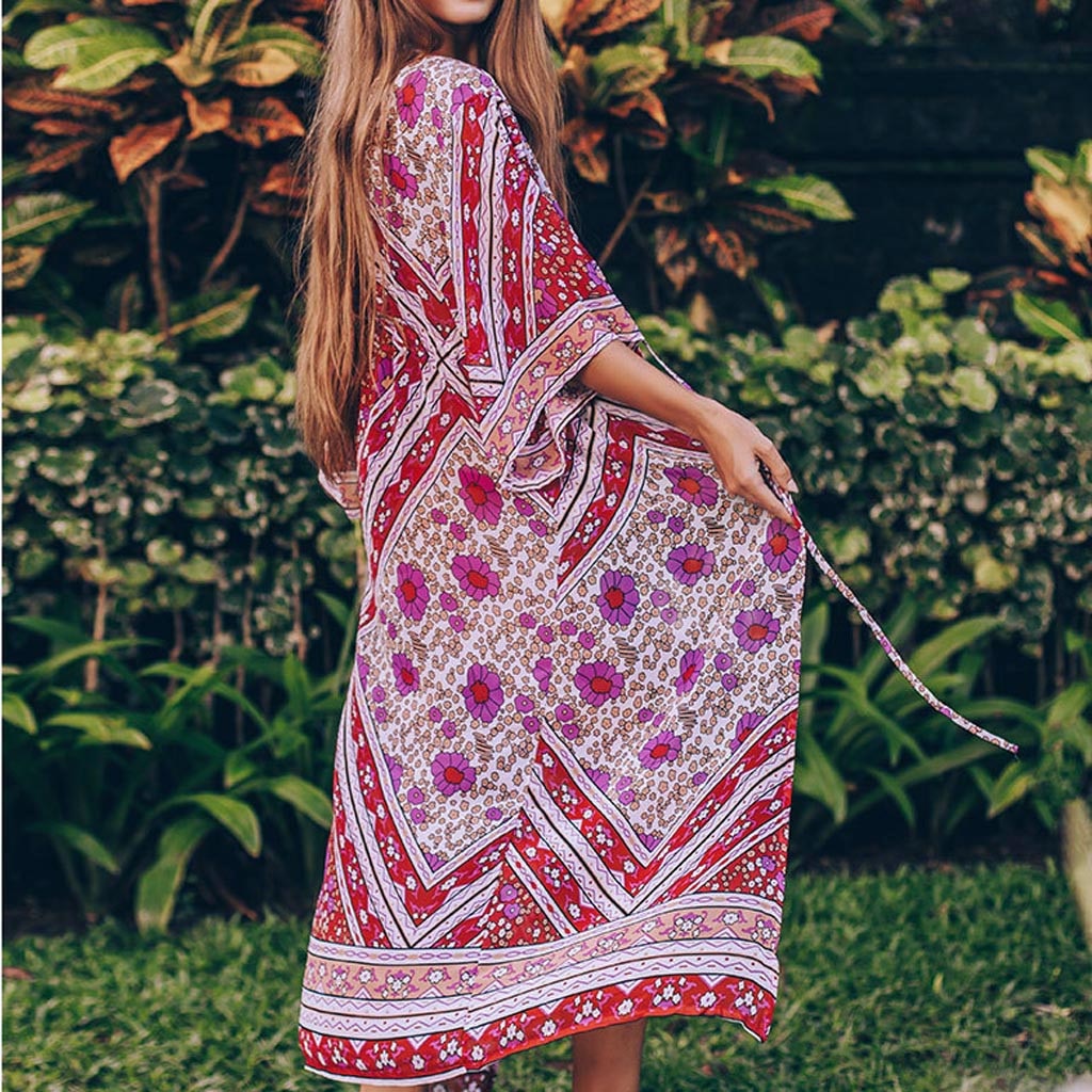 Floral Print Chiffon Beach Tunic Dress