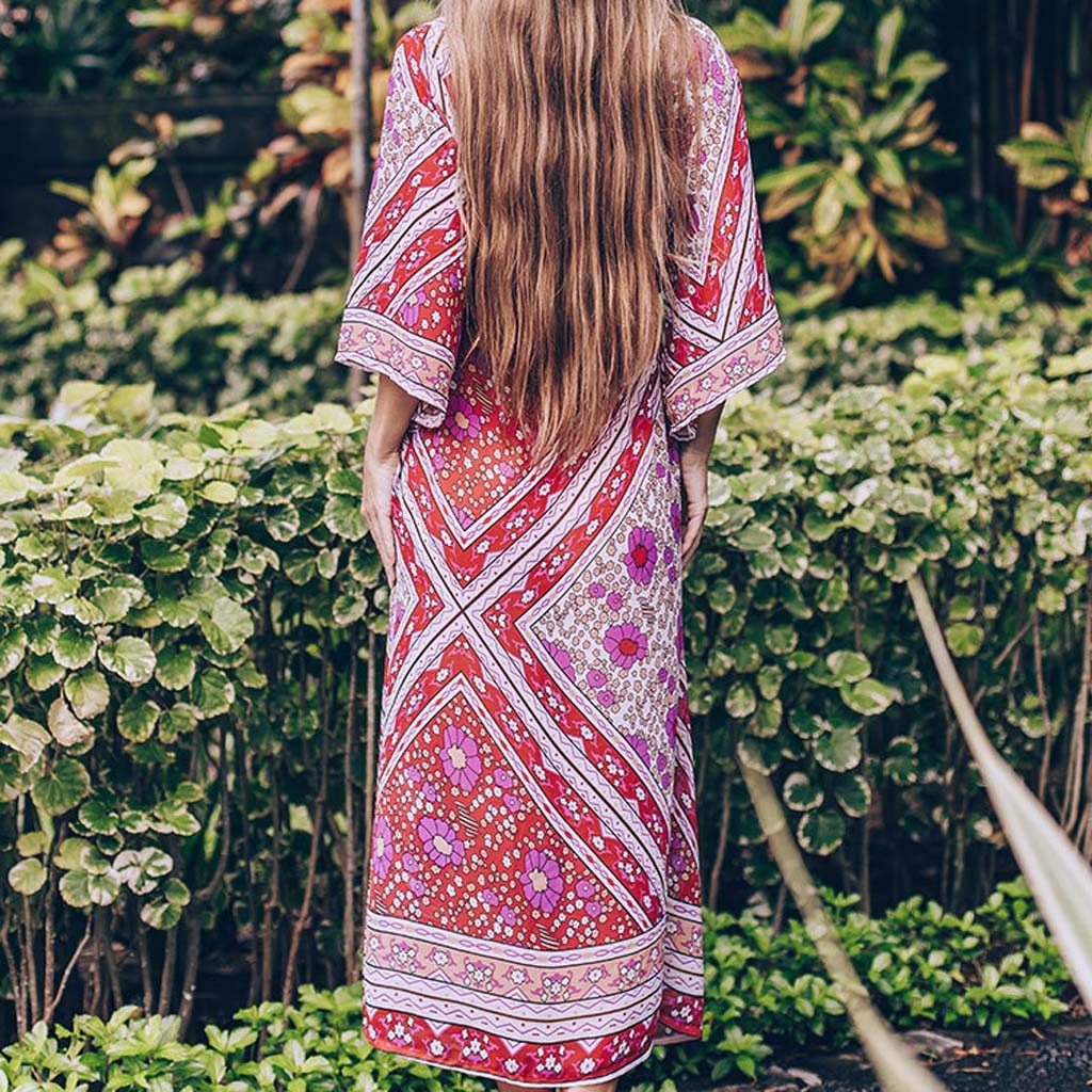 Floral Print Chiffon Beach Tunic Dress