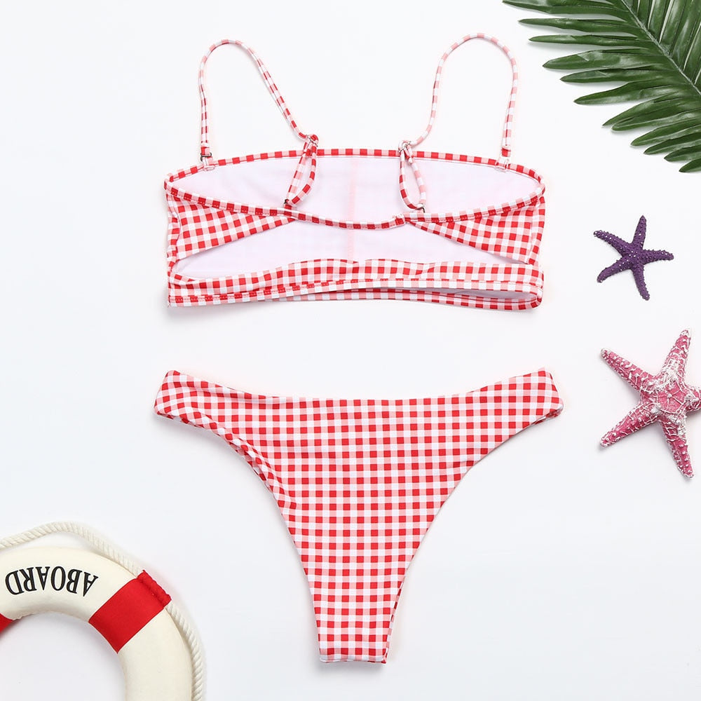 Women's Plaid Bikini Set Swimsuit Two Piece