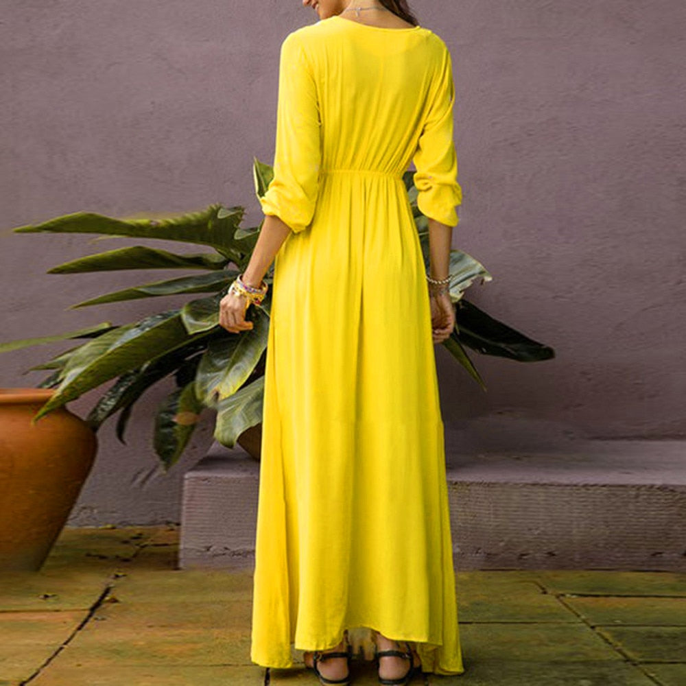 Casual Long Sleeve Printed Holiday Long Maxi Dress