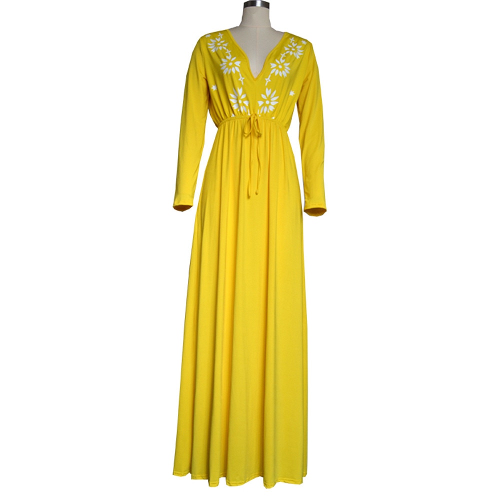 Casual Long Sleeve Printed Holiday Long Maxi Dress