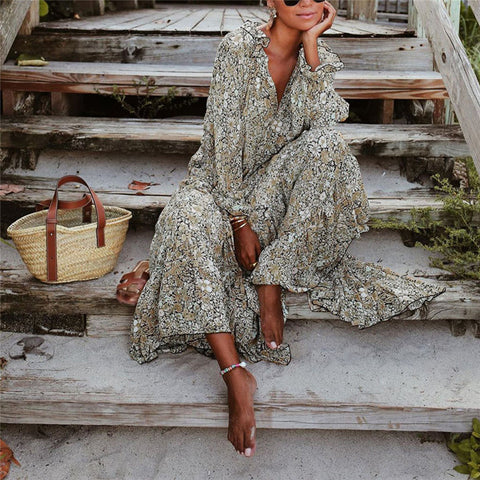 Tunic Maxi Beach Dress Vintage Daisy Print