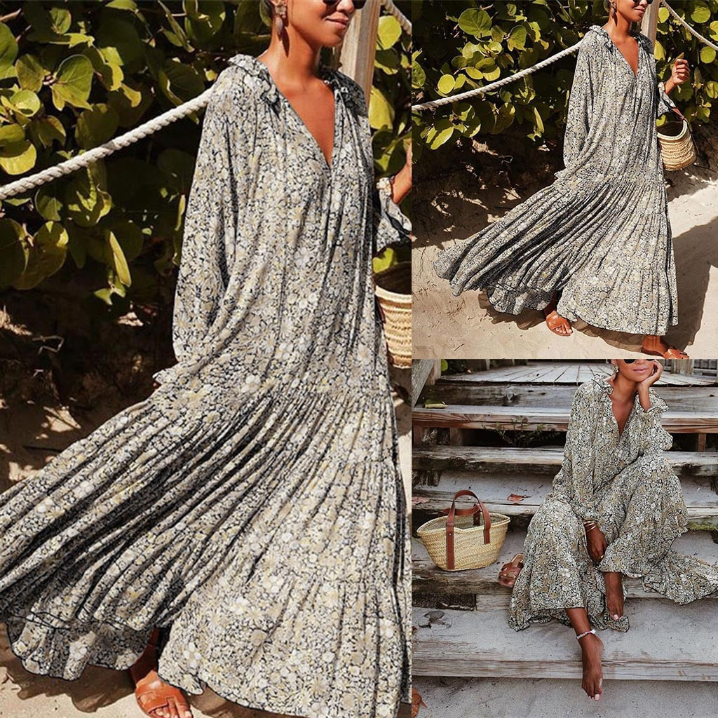 Tunic Maxi Beach Dress Vintage Daisy Print