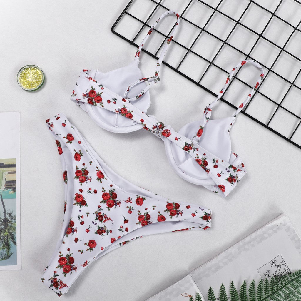Women Floral Print Bikini Set Push Up Padded Bra Swimsuit