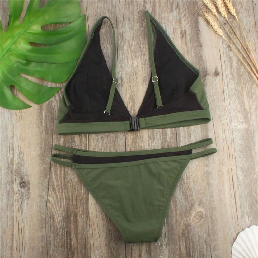 Women Green Bikini Set Push-up Padded Bra Swimsuit
