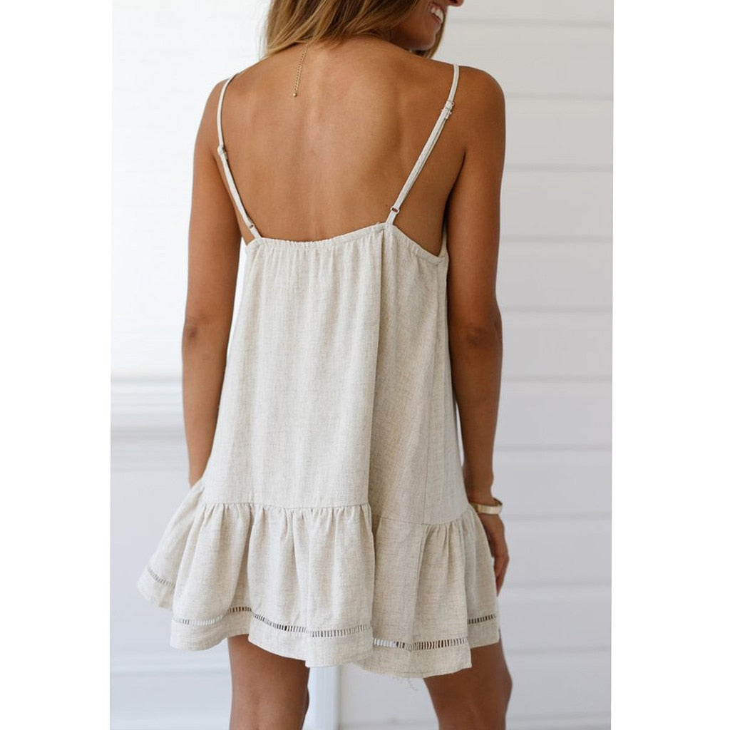 Sweet summer Fashion Girls Women dress Camis V-Neck Solid Sleeveless Casual Backless Butterfly Mini holiday beach Dress vestidos