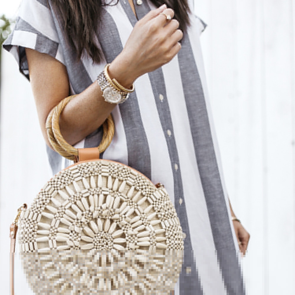 Striped Print Women's Short Sleeve Beach Dress