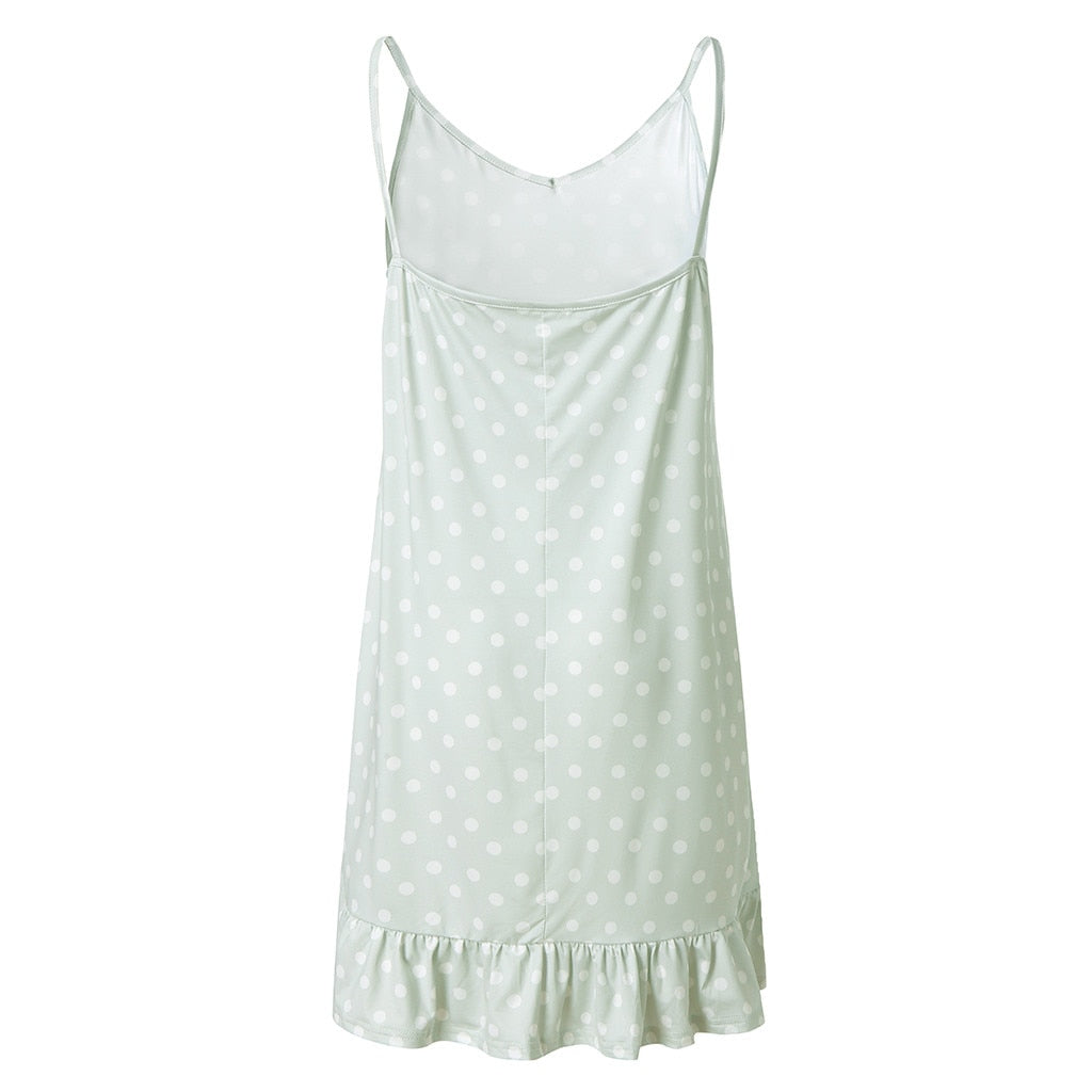 Sling Dot Printed Ruffled Hem Loose Mini Beach Dress
