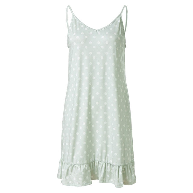 Sling Dot Printed Ruffled Hem Loose Mini Beach Dress