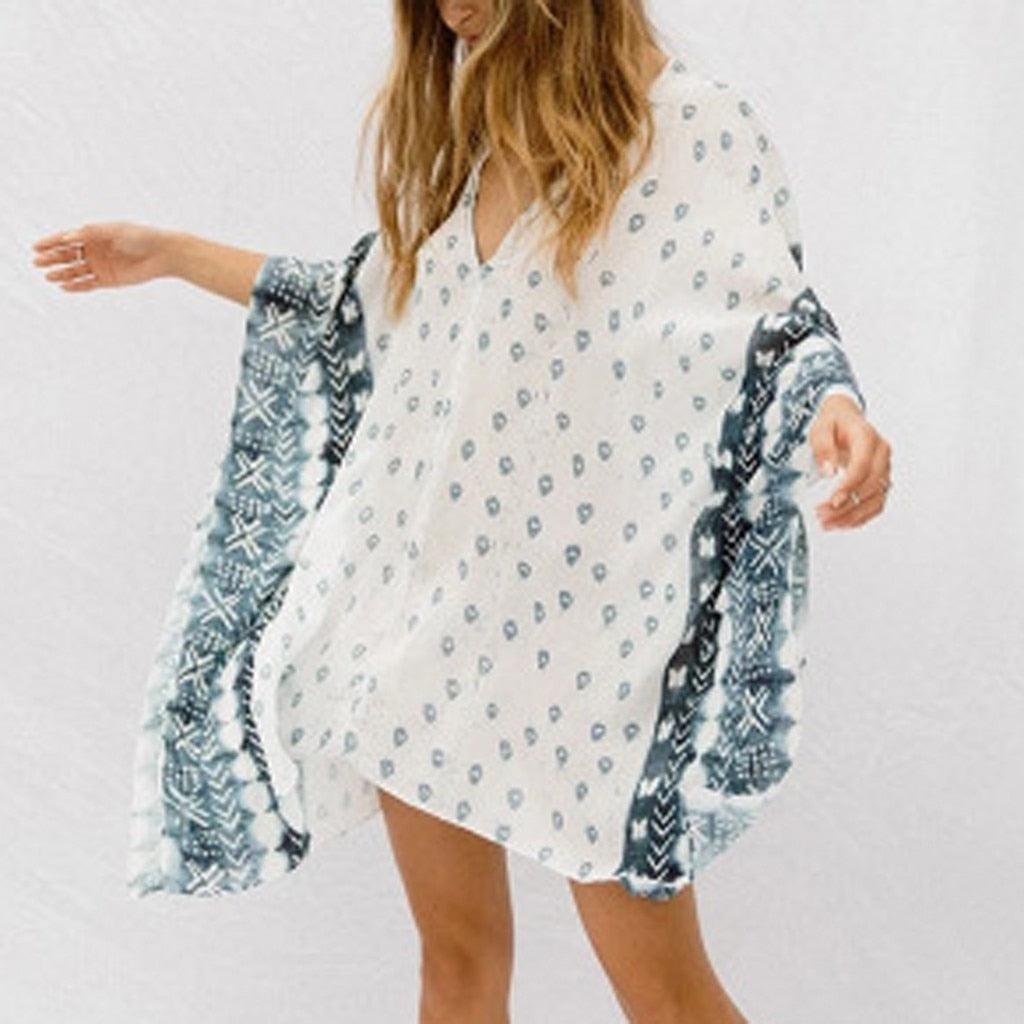 Patchwork Dot Printed Beach Cover Up