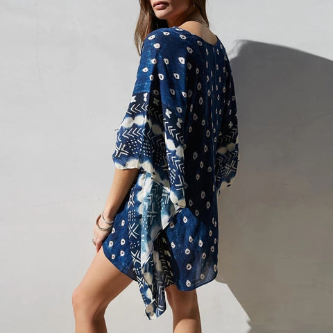Patchwork Dot Printed Beach Cover Up
