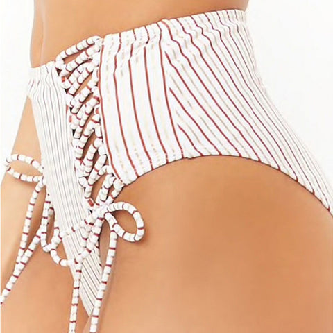 Women Beachwear Striped High Waist Bandage Two Piece Bikini