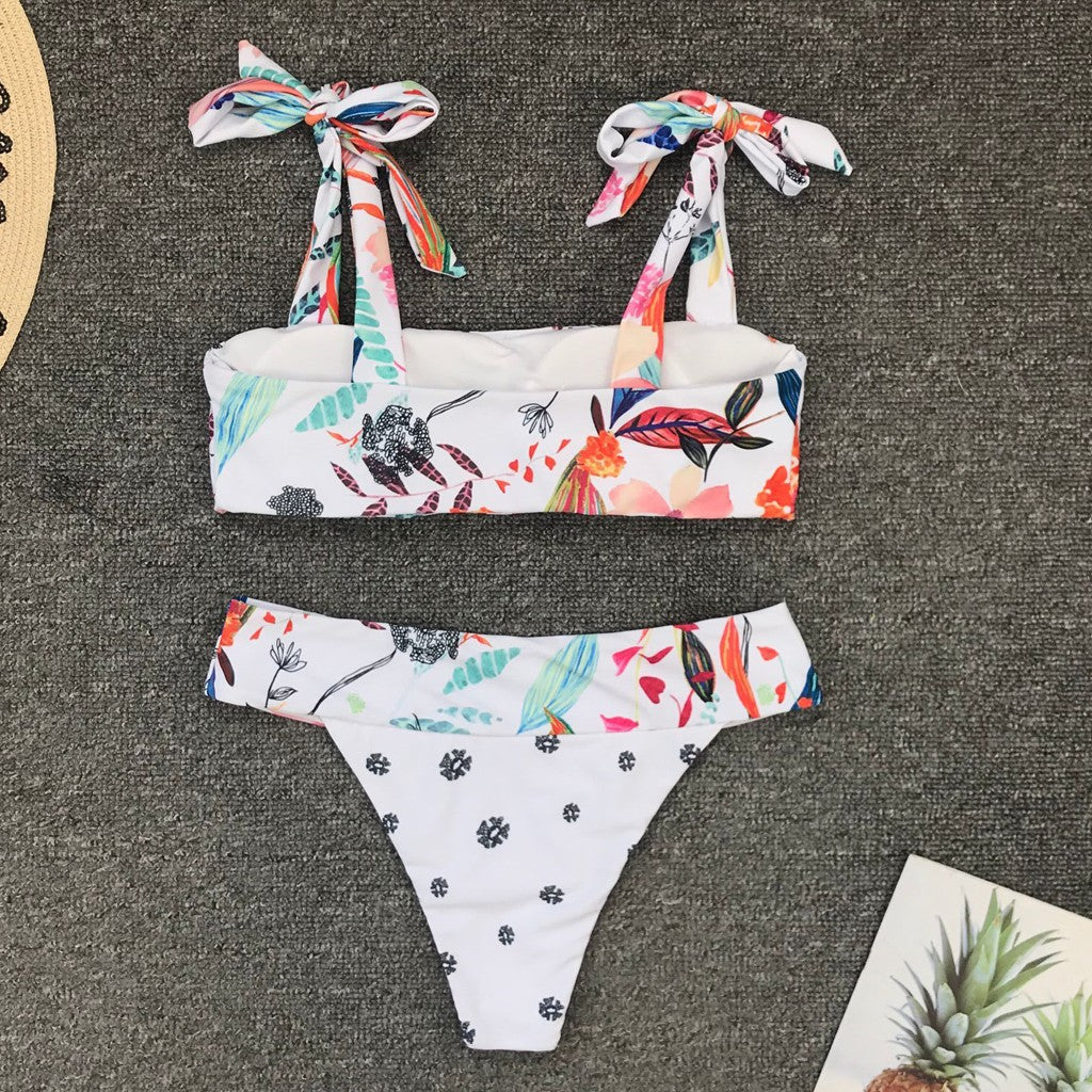 Summer Women Push-Up Padded Bra Printed Triangle Bikini Set