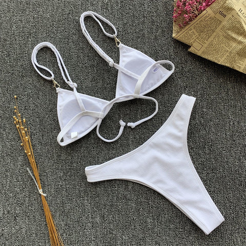 Women Solid White Push Up Brazilian Beach Bathing Suit
