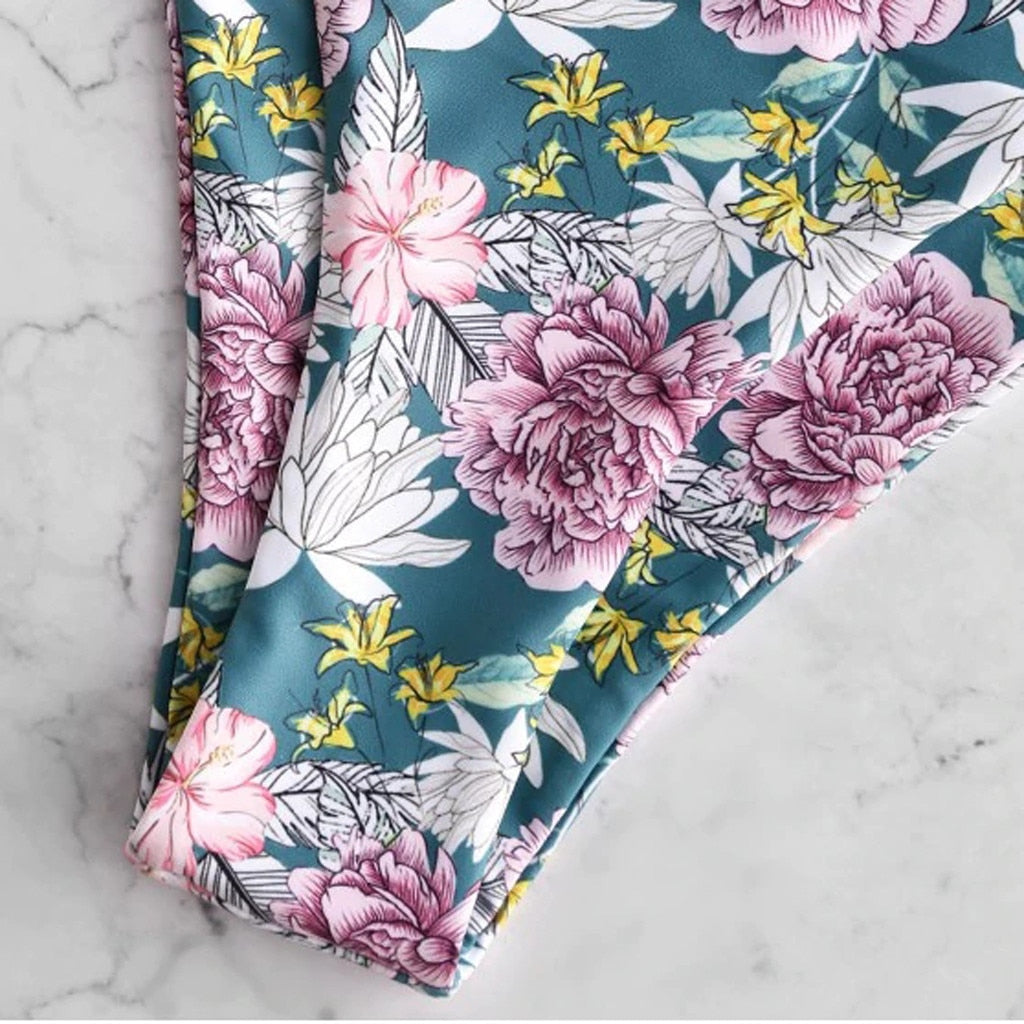 Floral Halter Two Piece Bikini Swimwear