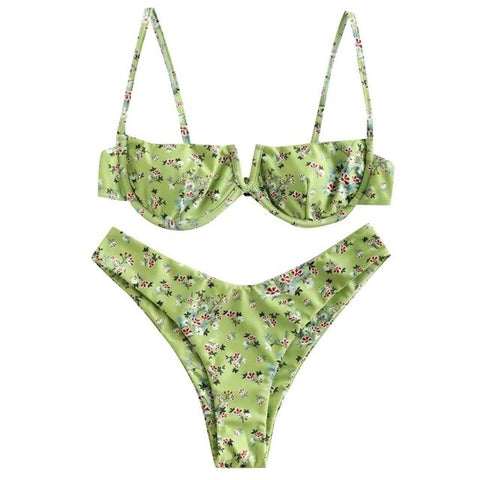 Flower V Neck Bikini Set Two Pieces Swimsuit