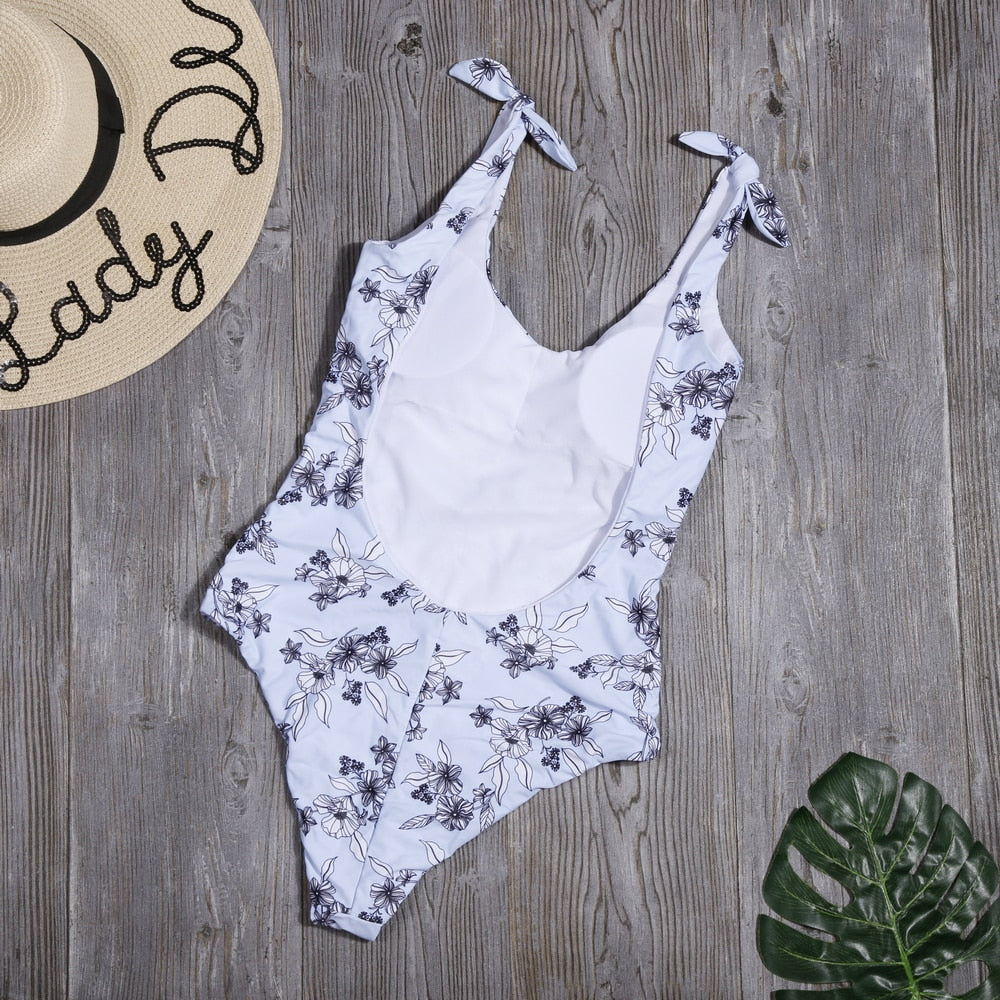 Floral Backless One Piece Swimsuit