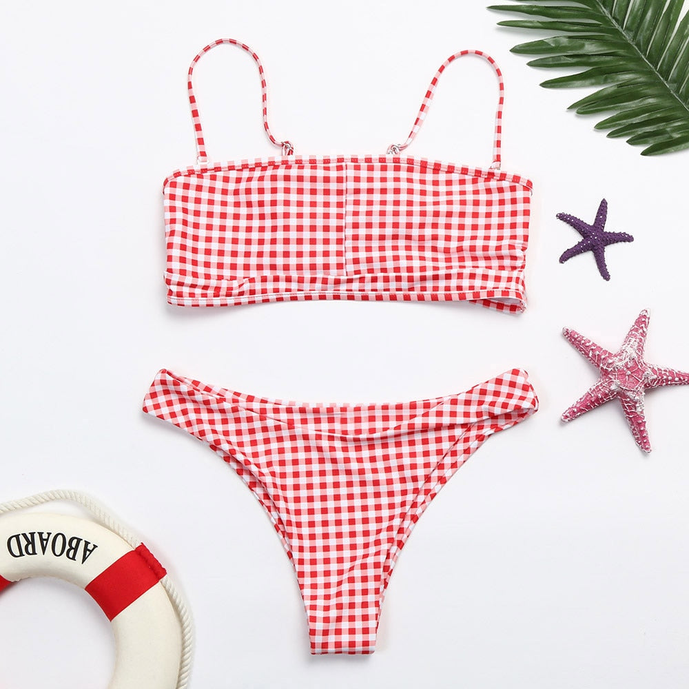 Women's Plaid Bikini Set Swimsuit Two Piece