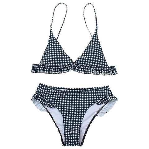 Women's Plaid Ruffle Swimsuit Two Piece Bikini Set