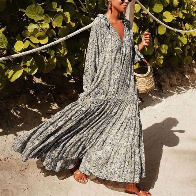 Tunic Maxi Beach Dress Vintage Daisy Print