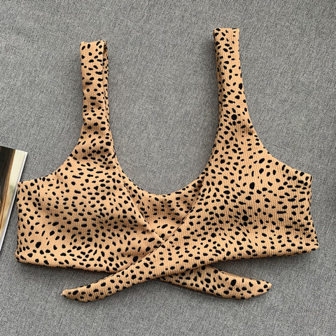 Leopard Bikini Front Tie Push Up Brazilian Padded Bathing Suit
