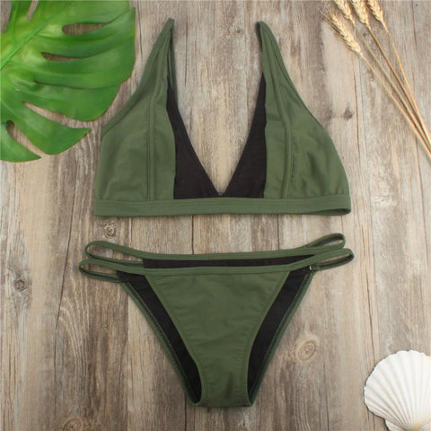 Women Green Bikini Set Push-up Padded Bra Swimsuit
