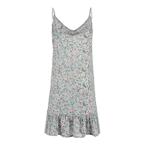 Summer Women's Printing Off-Shoulder Sleeve Mini Dress