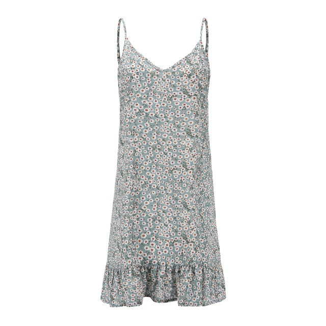 Summer Women's Printing Off-Shoulder Sleeve Mini Dress